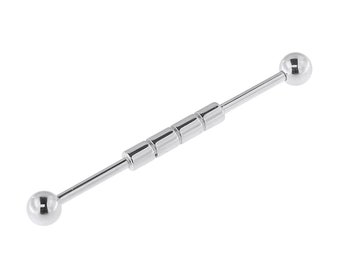 Industrial Piercing/ Scaffold Piercing Bar- Surgical Steel Straight Barbell with Striped Middle Design- 40mm, 14G Industrial Bar