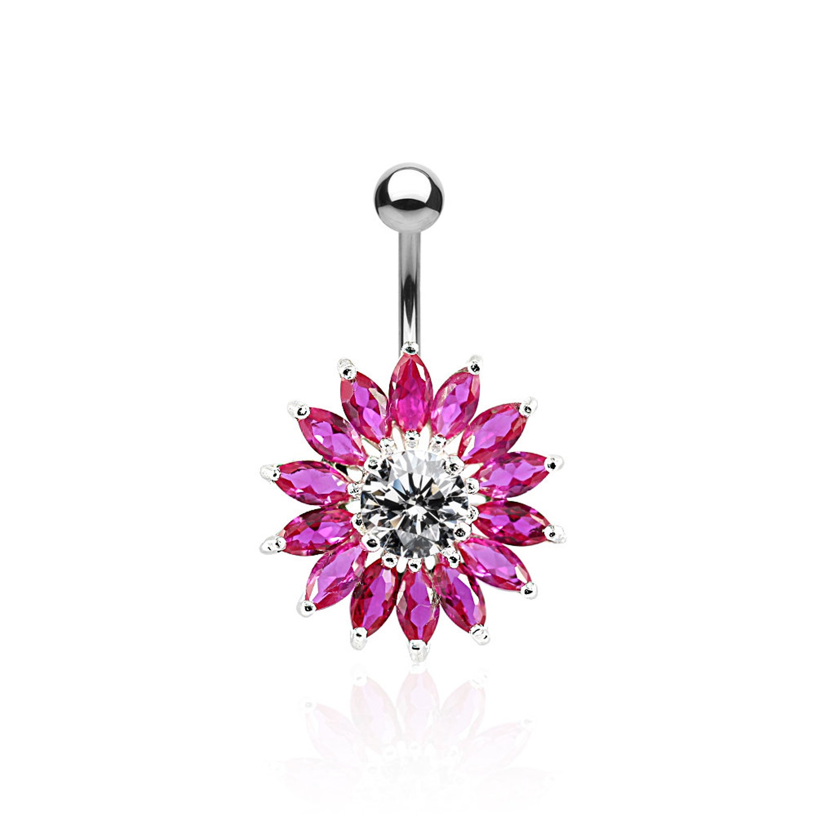Sunflower Belly Ring CZ Belly Button Rings Belly Button Etsy UK