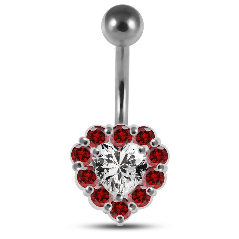 Multiple Colors Available Non-Moving Silver /& Steel Belly Button Rings Crystal Halo Heart Belly Ring 14G Navel Barbell