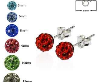 Gem Stud Earrings- Ball Disco Earrings- Sterling Silver Earrings- Small Stud Earrings-Big Stud Earrings (Multiple Sizes & Colors Available)