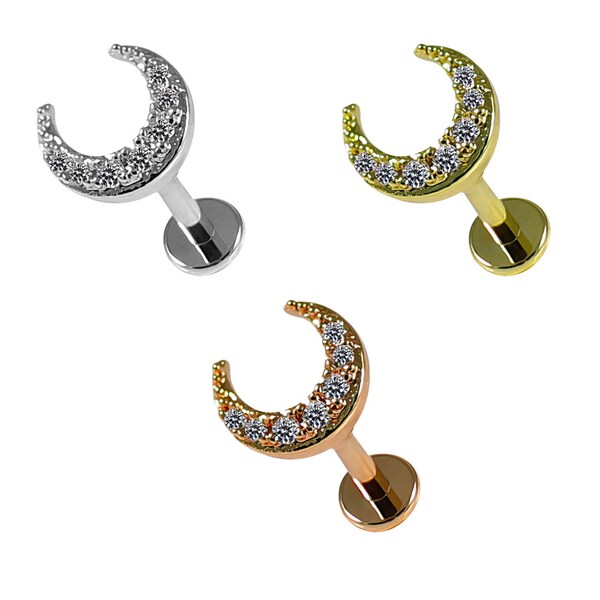 Crescent Moon Cartilage Stud- Tragus Ring/ Helix Ring/ Conch Piercing Stud- Surgical Steel Stud- 16 Gauge Earrings