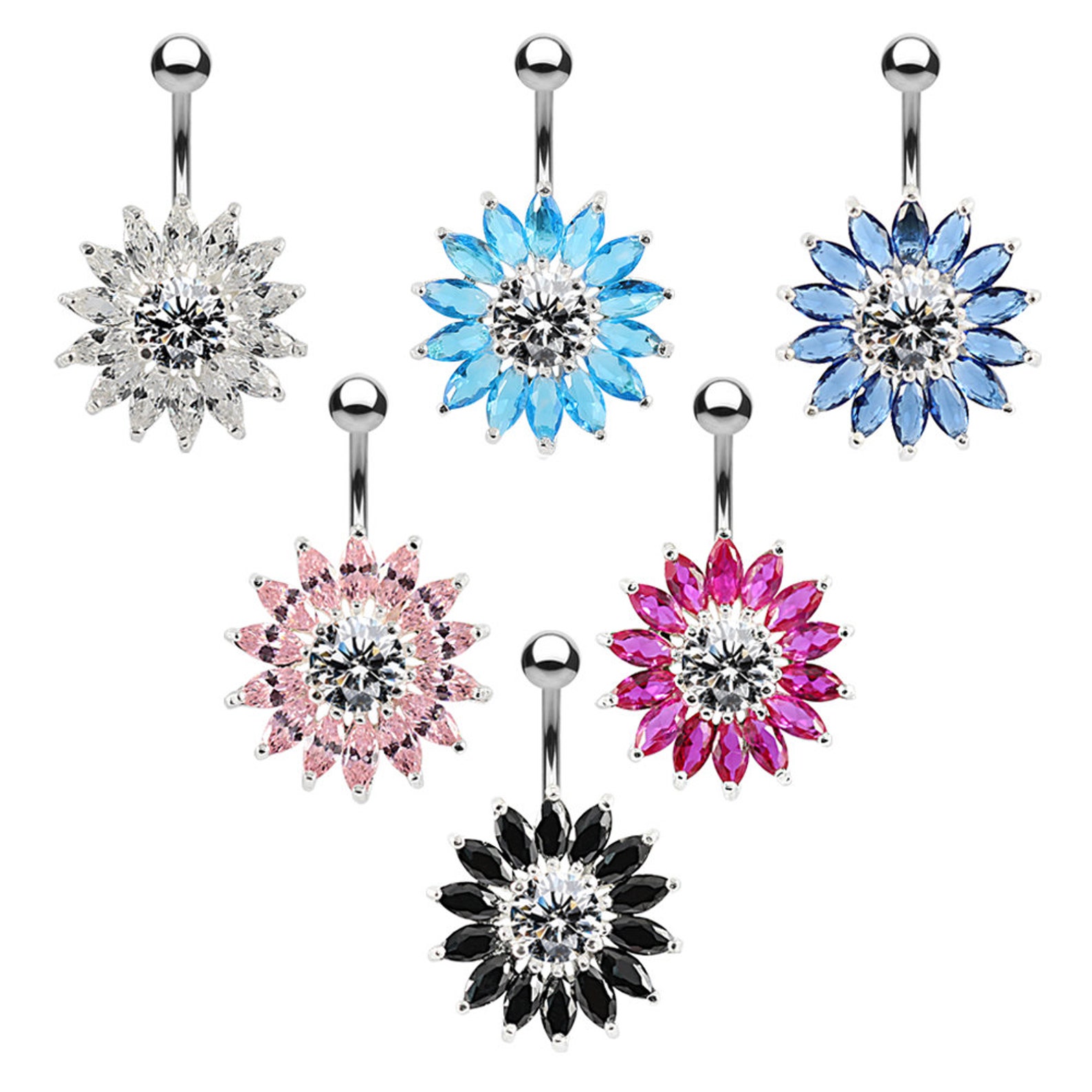 Sunflower Belly Ring CZ Belly Button Rings Belly Button Etsy UK