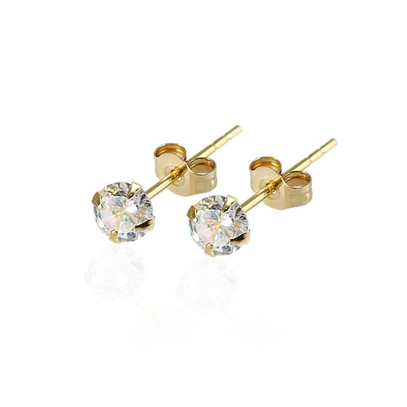 9K Gold Earrings CZ Crystal Earrings Gem Stud Earrings Gold | Etsy