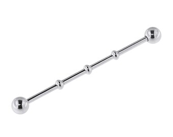 Industrial Piercing/ Scaffold Piercing Bar- Surgical Steel Straight Barbell with 3 Ball Design- 40mm, 14G Industrial Bar