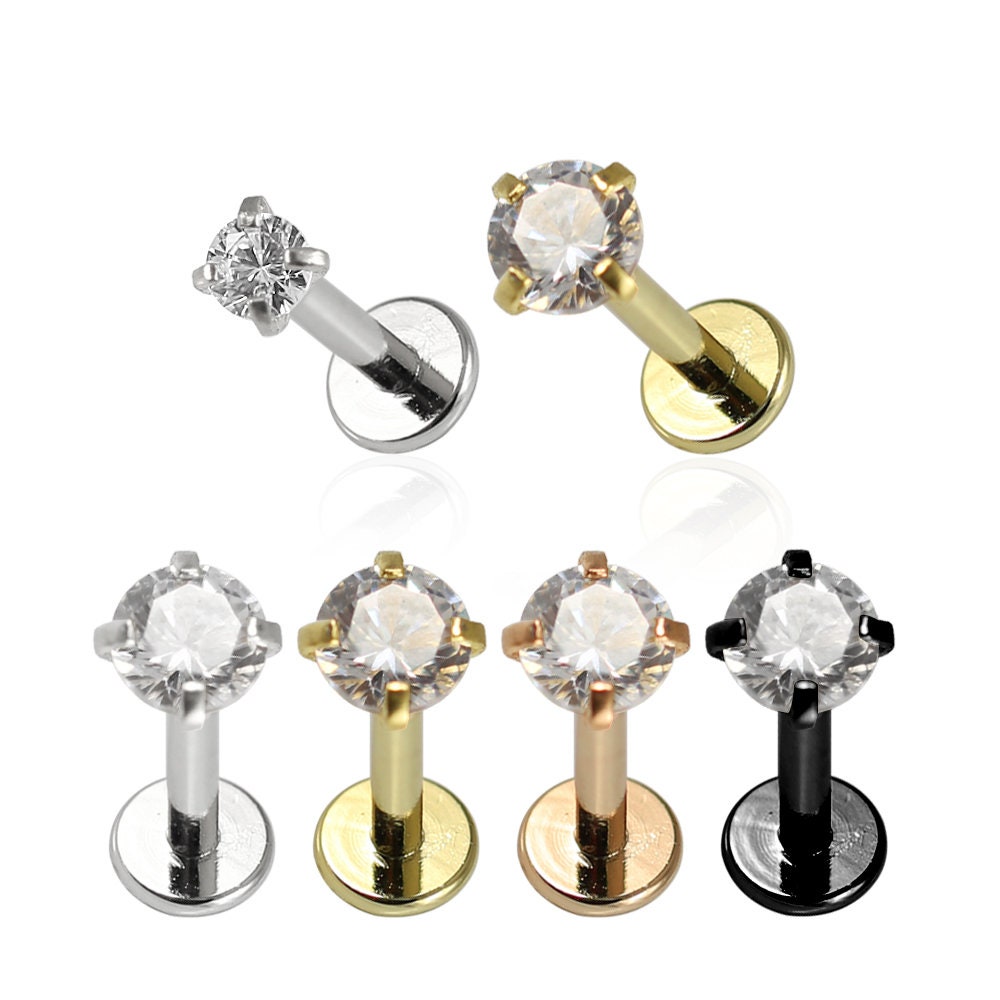 Round Crystal Labret Lip Stud/ Cartilage Earring Flat Back Etsy UK