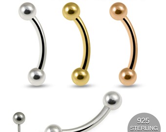 925 Sterling Silver Internally Threaded Curved barbell Bar with Ball- 16 Gauge Barbell- Price for One Piece