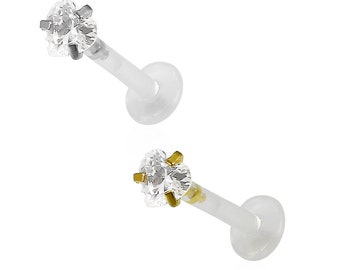 Crystal Heart Labret- BioFlex Labret with Push-Fit Surgical Steel Top- Cartilage Earring/ Lip Labret-  16 Gauge Labret