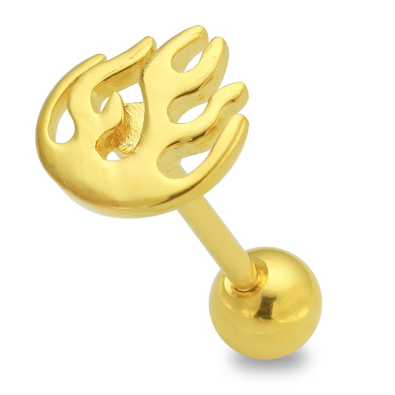 Sterling Silver Barbell Tongue Ring Tongue Piercing Ring Fire Tongue Bar 14G Barbell Available in Silver or Gold Plated