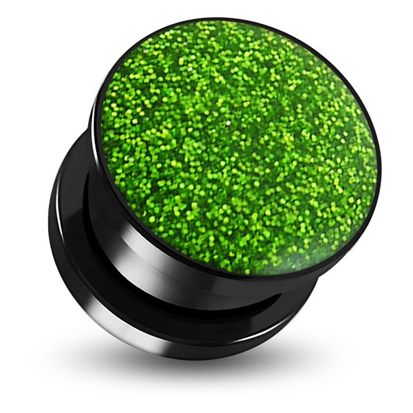 UV Acrylic Green Color Glitter Screw Fit Ear Flesh Tunnel-Price for one piece-Plugs and Tunnels(Available In 3mm-24mm)