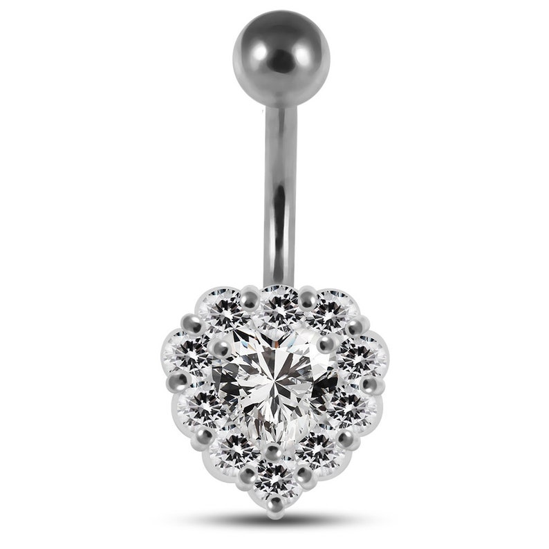 Multiple Colors Available Non-Moving Silver /& Steel Belly Button Rings Crystal Halo Heart Belly Ring 14G Navel Barbell