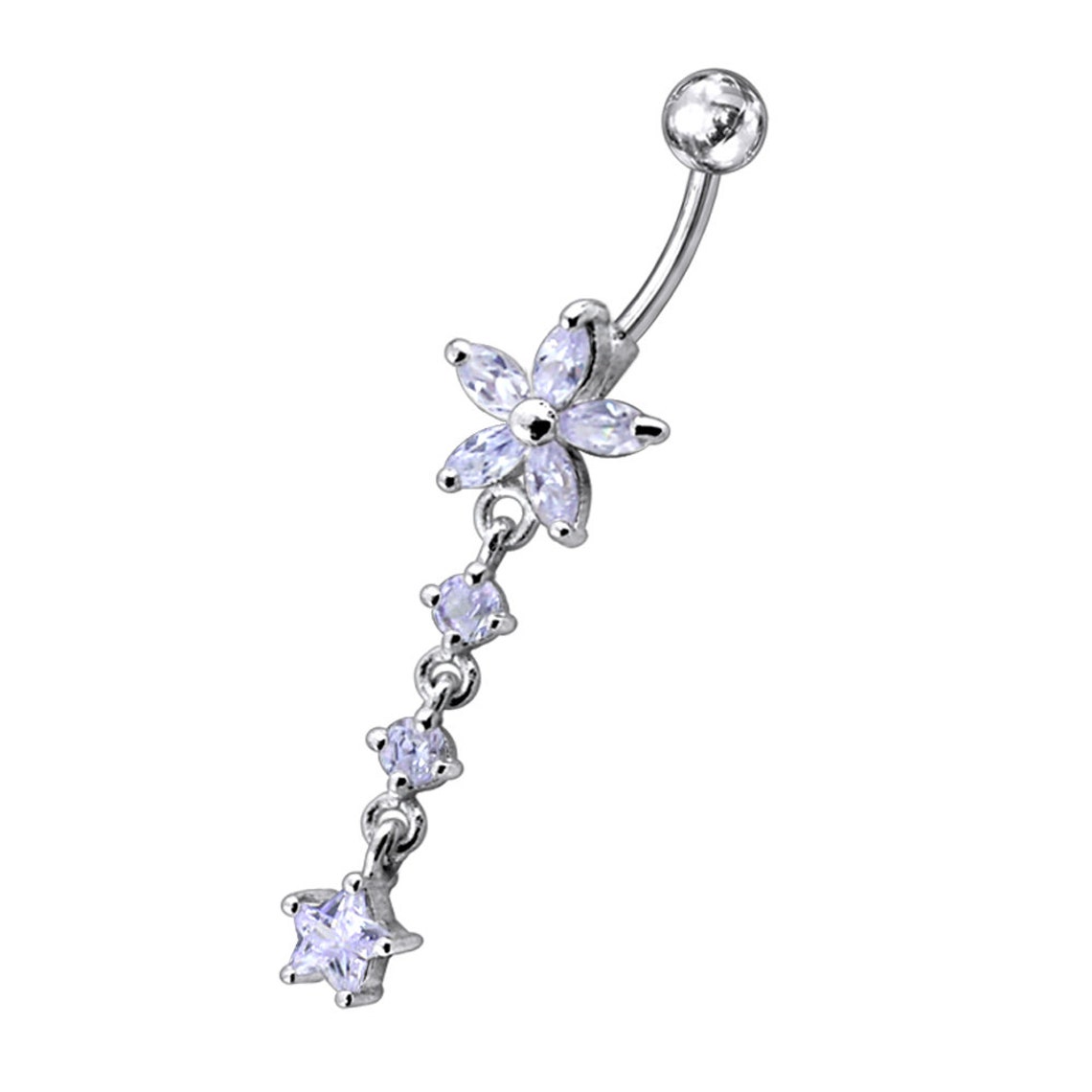 925 Sterling Silver Dangling Belly Ring With Gemstones Etsy