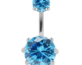 Crystal Belly Ring- Double Gem Belly Button Rings- Belly Button Jewelry- 14G Curved Barbell (Multiple Colors Available)