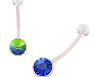 Pregnancy Bar-  Crystal Belly Ring- Bioflex Navel Jewelry- Belly Button Rings- 14G Curved Barbell (Multiple Colors Available)