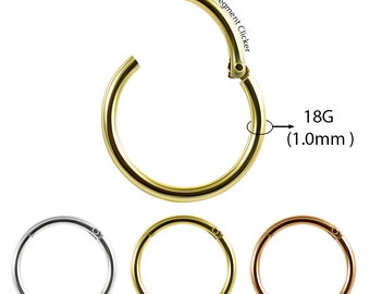 14K Gold Clicker Nose Ring/ Solid Gold Earring/ Cartilage Earring- Hinged Segment Ring- 20G ,18G & 16G Hoops (White Gold/Rose Gold/ Gold)