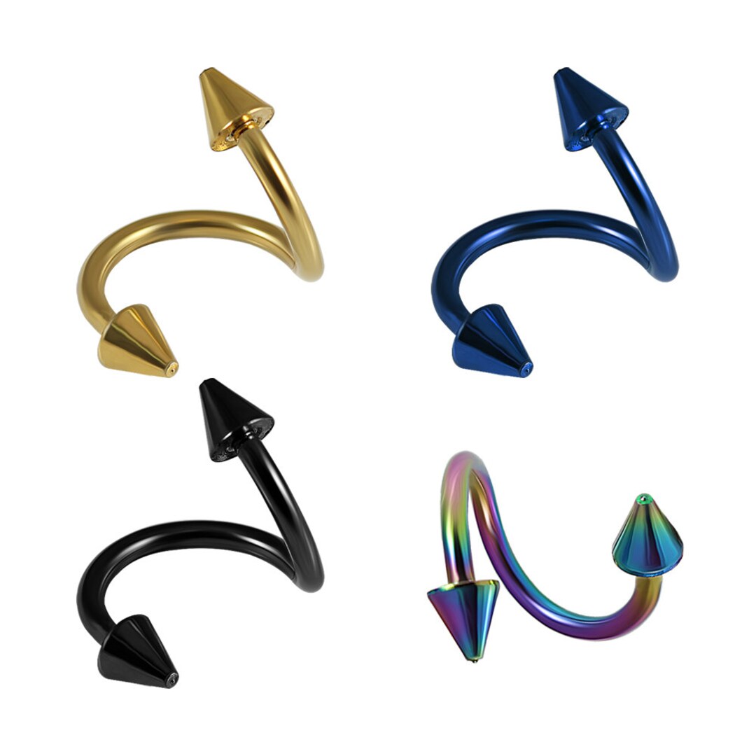 Anodized Surgical Steel Spiral Barbell Eyebrow Ring/ Cartilage Earring
