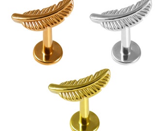 Feather Cartilage Stud- Tragus Earring/ Helix Ring/ Conch Piercing Stud- 16G Tragus Stud (Mutliple Colors Available)