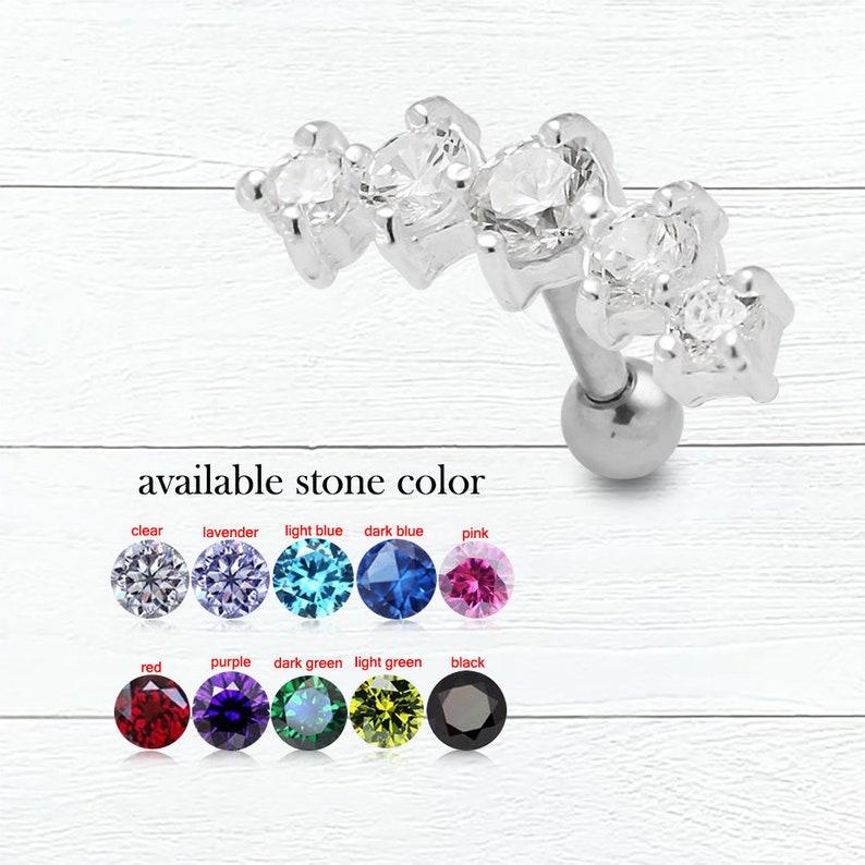 CZ Curved Bar Cartilage Earring Tragus Earring/ Helix Stud/ Etsy