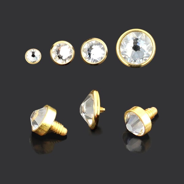 CZ Jeweled Dermal Top- Gold Anodized Surgical Steel Microdermal- 14 Gauge (Available in 3mm-8mm) Price for 1 Piece