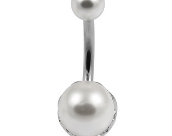 Pearl Belly Ring- Belly Button Rings- Belly Button Jewelry- 14G Navel Barbell (Multiple Colors Available)