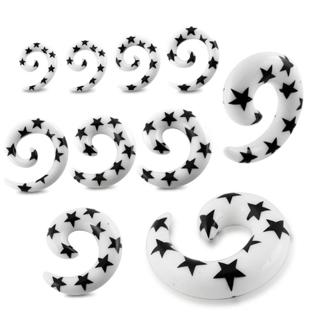 Black Stars Spiral Gauges- Ear Tapers- Unique Gauges- Ear Stretchers- Stretcher Earrings- Plugs and Tunnels- Price for 1 Piece (2mm- 12mm)