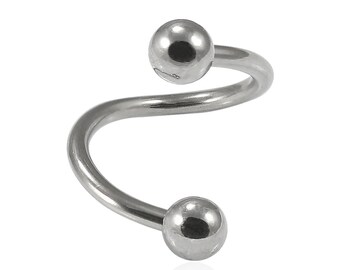 Titanium Spiral Barbell with Ball Ends- Helix Earring / Eyebrow Piercing Ring / Lip Jewelry- Titanium Bar- 14 Gauge/ 16 Gauge Barbell