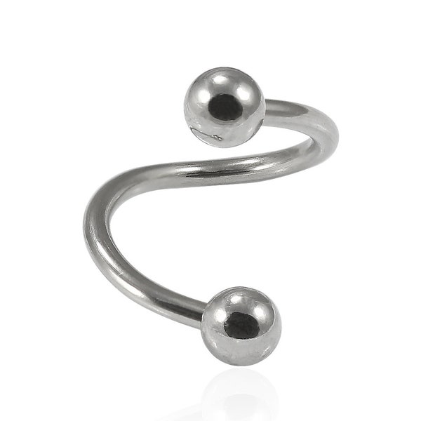 Titanium Spiral Barbell with Ball Ends- Helix Earring / Eyebrow Piercing Ring / Lip Jewelry- Titanium Bar- 14 Gauge/ 16 Gauge Barbell