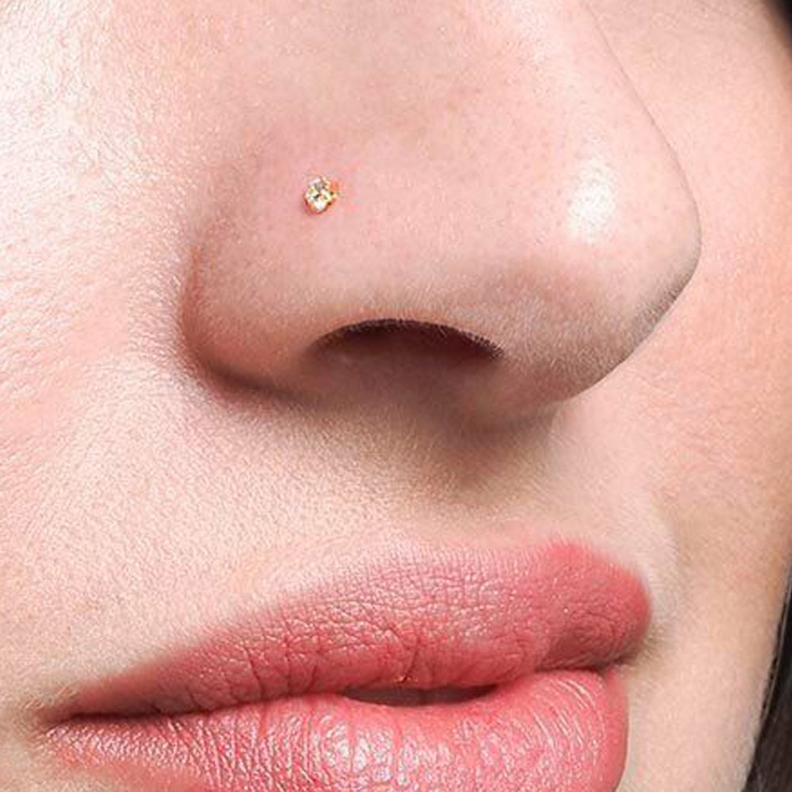 Cute Gemstone Nose Stud 9K Gold Nose Stud Nose Bone Style Etsy