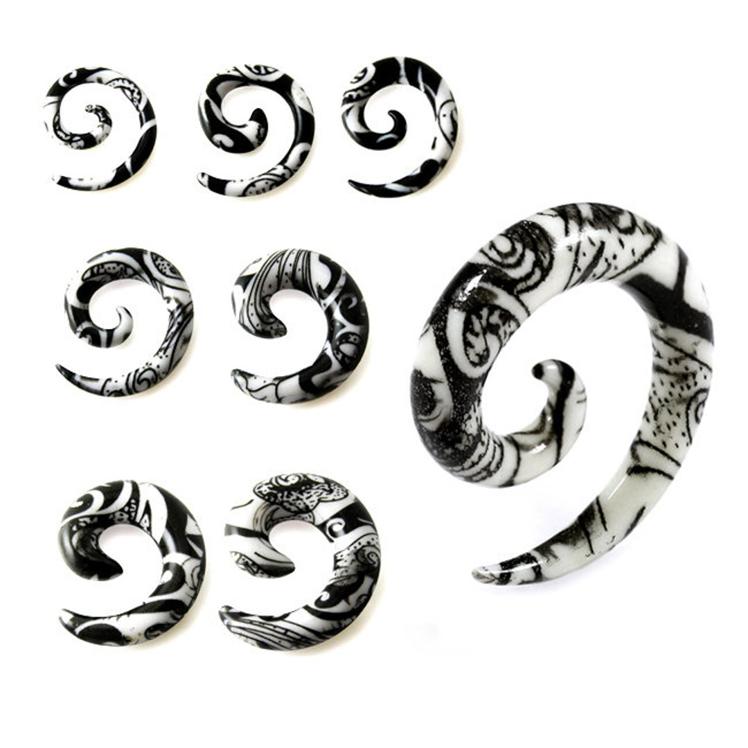 Black and White Tribal Gauges Spiral Gauges Ear Tapers Unique Gauges Ear Stretchers Plugs and