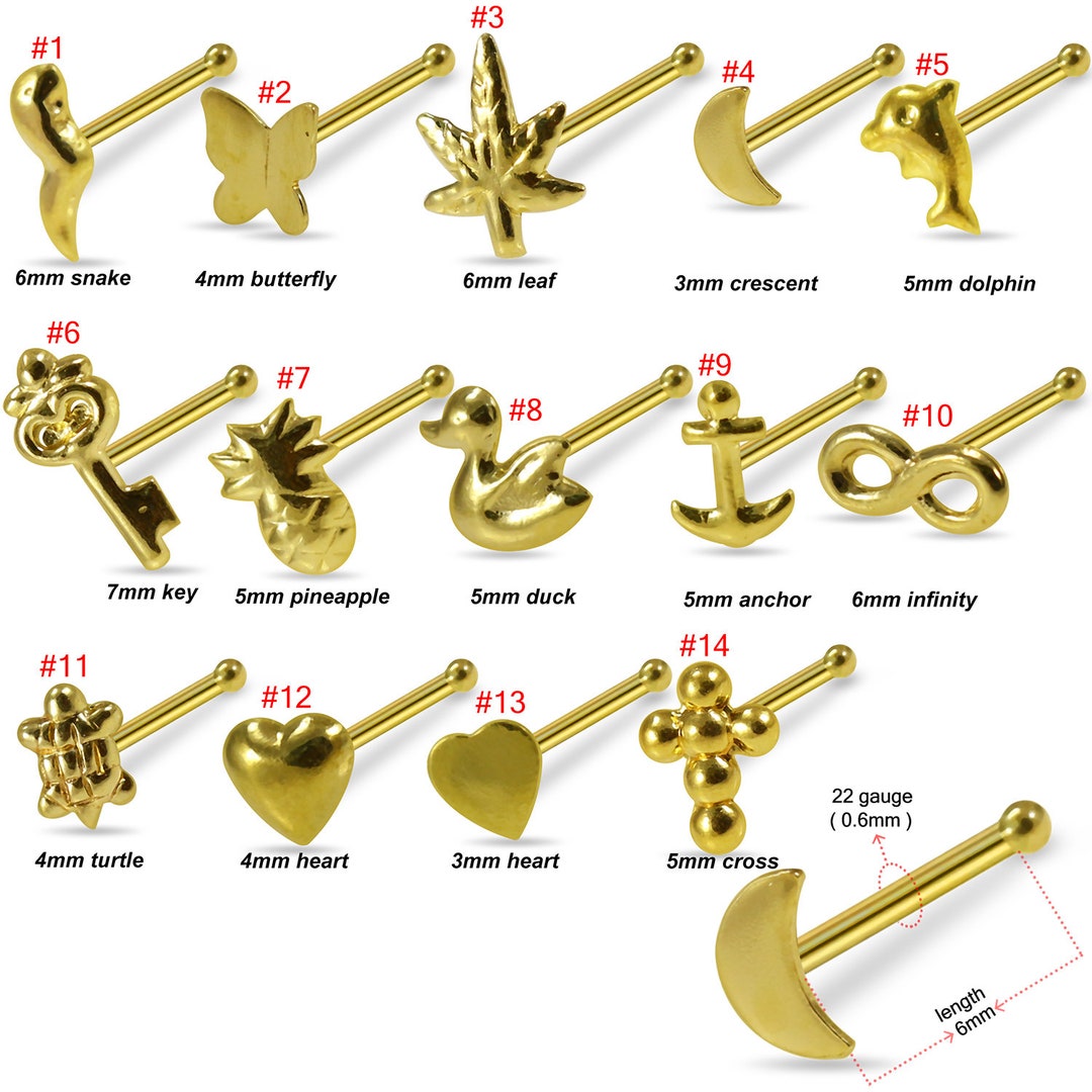 9K Solid Gold Nose Stud / Ball End Nose Stud Thin Nose Ring 22g0.6mm