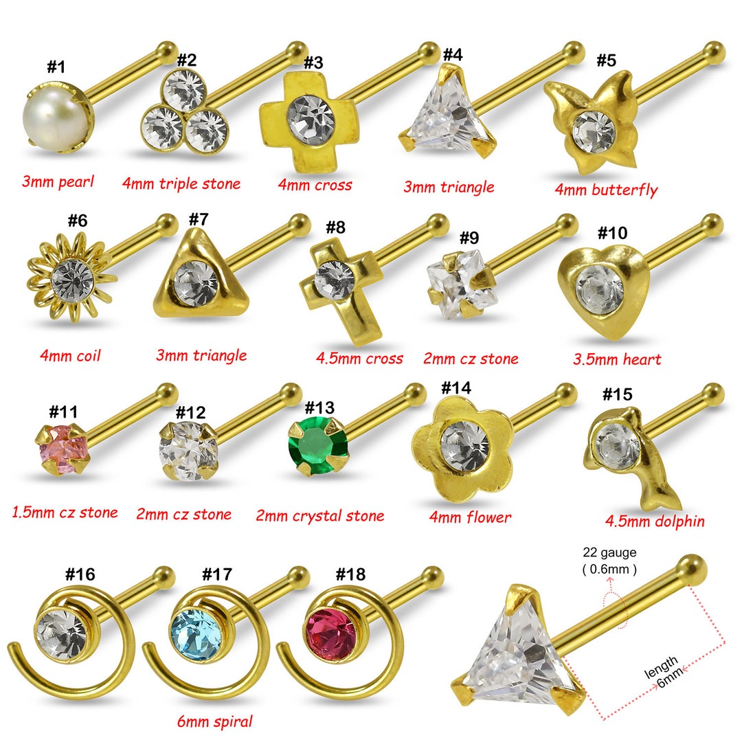 9K Solid Gold Nose Stud / Ball End Nose Stud Thin Nose Ring Etsy