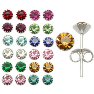 Set of 12 Pairs Colorful Crystal Earrings- Birthstone Ear Piercing Rhinestone Studs- Flower Claw Set Earrings- Sterling Silver Earrings