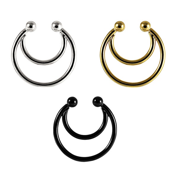 Fake Septum Ring- Double Septum Ring- Non Pierced Septum Jewelry