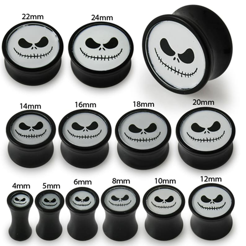 4mm-24mm Acrylic Gauges Ear Stretcher Skull Gauges Pair Skeleton Face Double Flared Ear Plugs Halloween Collection