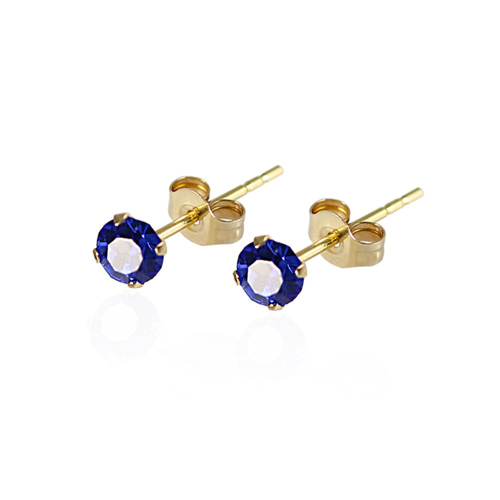 CZ Gemstone Earrings 9K Gold Earrings Tiny Stud Earrings | Etsy