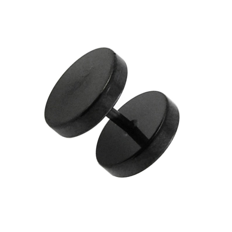 Faux bouchons d'oreille noirs Vendus à l'unité Faux calibre d'oreille Bouchons anti-tricheurs Boucles d'oreilles calibre 16 diamètre 6 mm à 12 mm Prix pour 1 pièce image 3