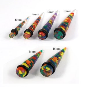 Multi Color Ear Stretchers- Sold by piece -Straight Ear Tapers with Black O-Rings- Acrylic Gauge(6mm-16mm Sizes Available) Price for 1 Piece