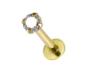 9K Gold Labret- Round CZ Labret/ Cartilage Stud- Tragus Earring/ Helix Ring/ Conch Piercing Stud/ Lip Stud- 16 Gauge Labret