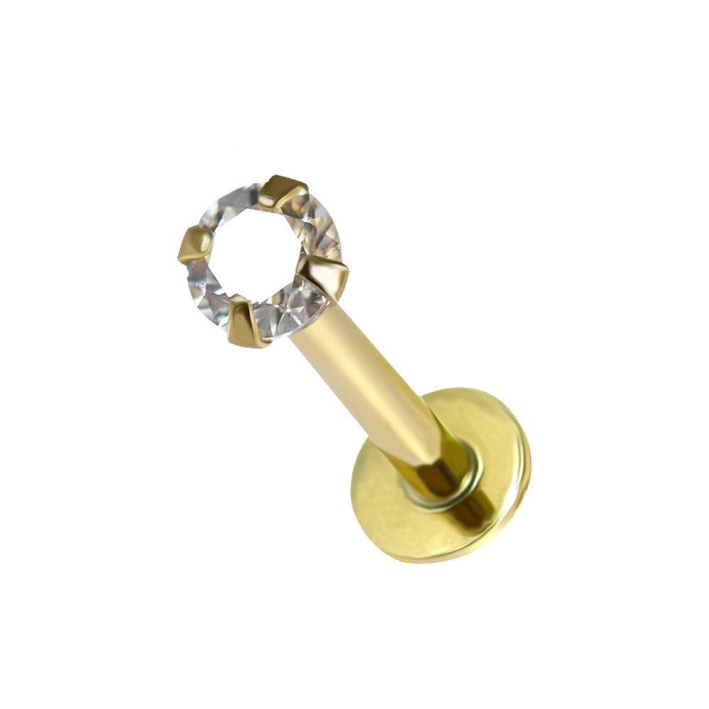 9K Gold Labret Redondo CZ Labret / Cartílago Stud Tragus Etsy