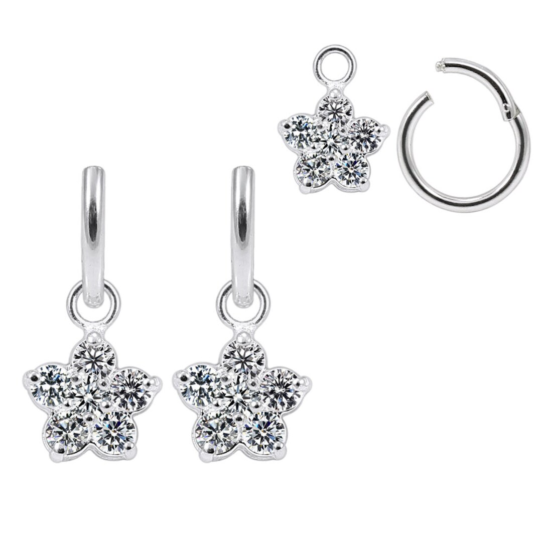 Crystal Flower Hoop Earrings Hinged Hoop Earrings Silver Etsy