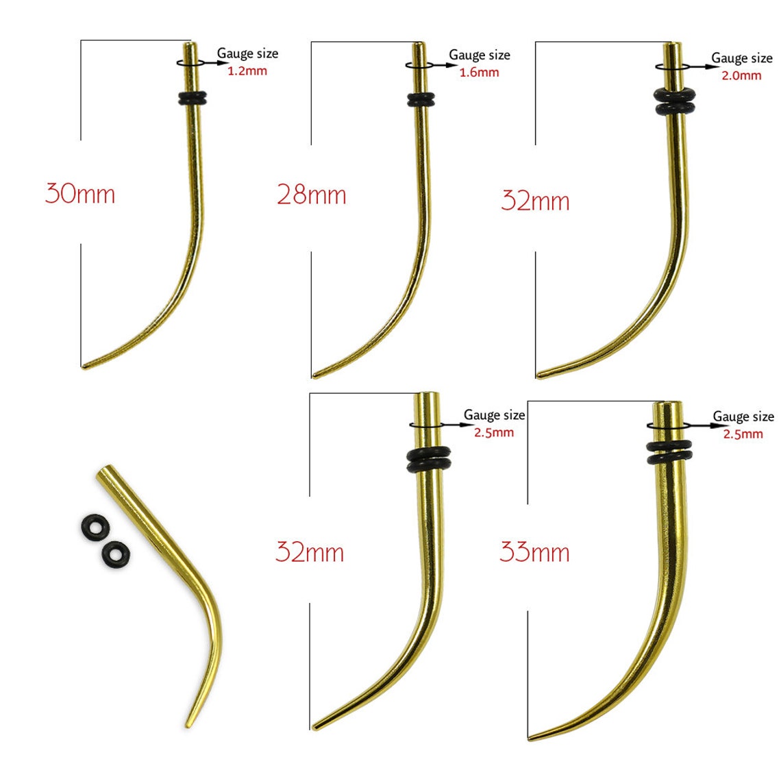 Long Curved Ear Taper With O Rings Unique Taper Etsy