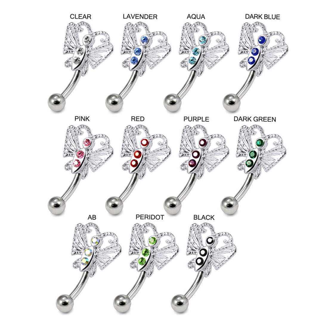 Jeweled Butterfly Eyebrow Barbell/ Rook Barbell Sterling Etsy UK