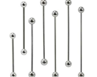 Industrial Barbell with Ball / Scaffold Piercing Bar- 316L Surgical steel Straight Barbell- 14G = 1.6mm & 16G = 1.2mm Industrial Barbell