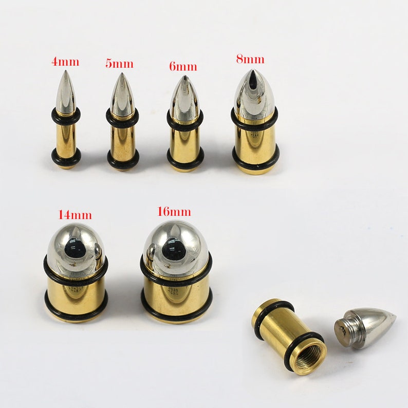 Bullet Plugs Gold IP over Surgical Steel with O Ring Sold in Pairs 