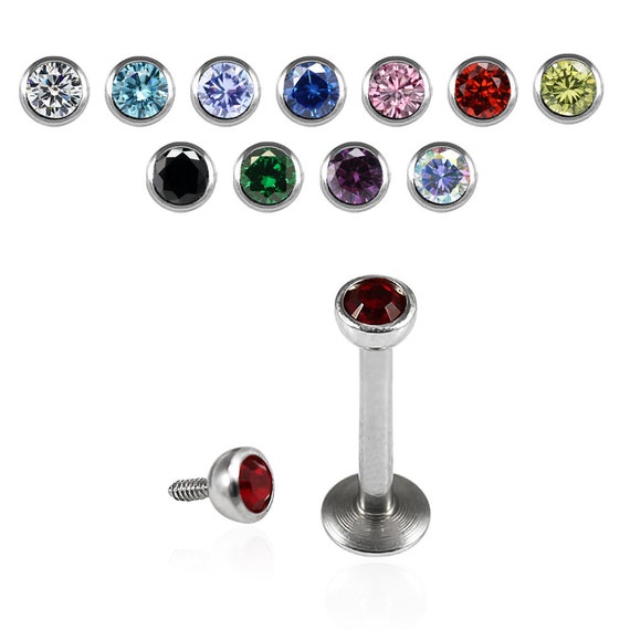 3mm Gemstone Labret Stud Lip Ring cartilage Earring Internally