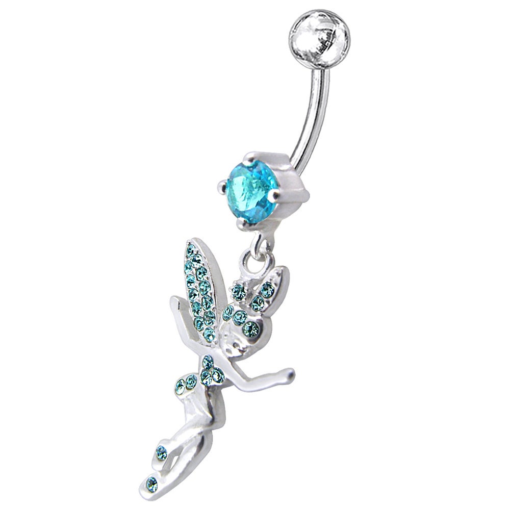 Silver Fairy Navel Ring Dangle CZ Belly Button Rings Body Etsy