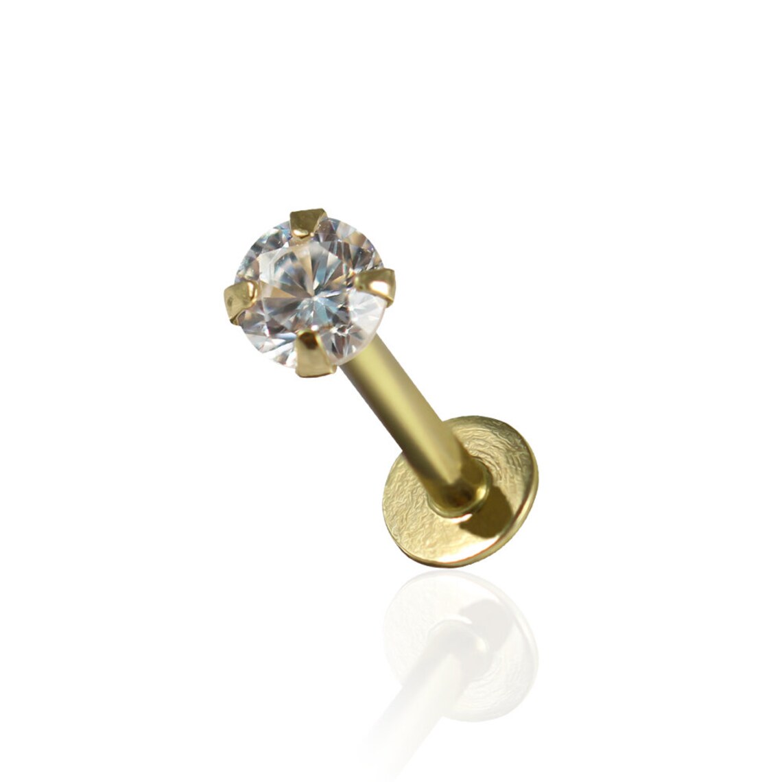 14K Gold Labret Round CZ Internal Thread Labret/ Cartilage Etsy