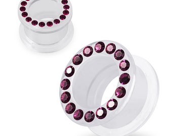 UV Acryl Multi Jeweled Transparent Ohr Flesh Tunnel mit lila CZ -Plugs und Tunnels (Erhältlich in 3mm-22mm) -Preis für ein Stück