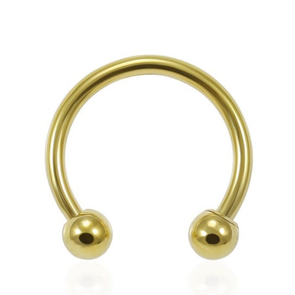 Fer à cheval Barbell- Anneau Septum/ Anneau à sourcils/ Boucle d’oreille cartilage- Barbell circulaire en acier chirurgical anodisé or- Anneau Septum 16G/14G