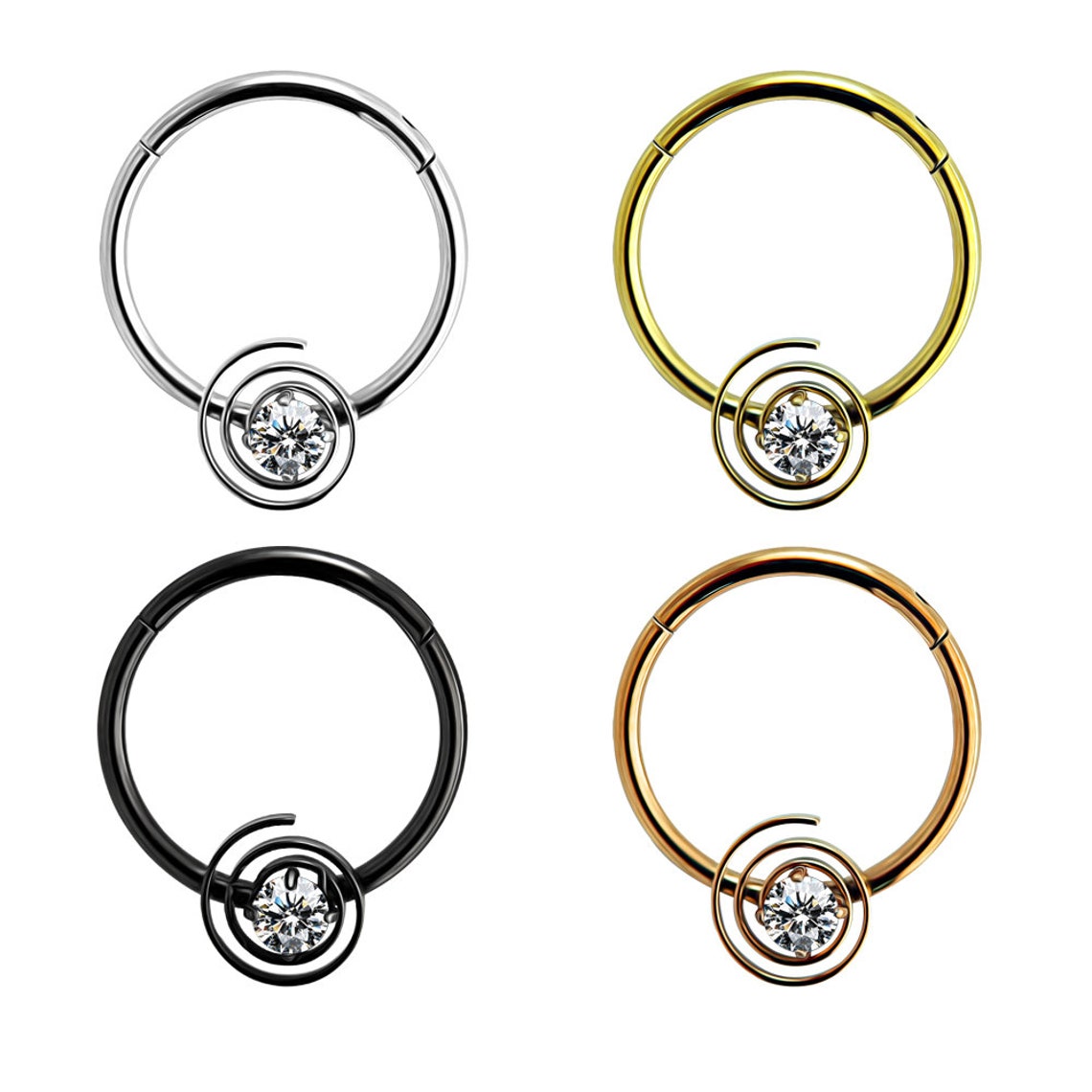 Swirl and Gemstone Septum Ring Hinged Septum Ring Septum Etsy