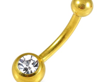 Crystal Belly Ring- Gold Belly Ring- Navel Jewelry- Anodized Surgical Steel Belly Button Rings- 14G Curved Barbell